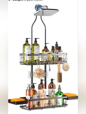 Adjustable Black Shower Caddy Organizer with Hooks and Shelves